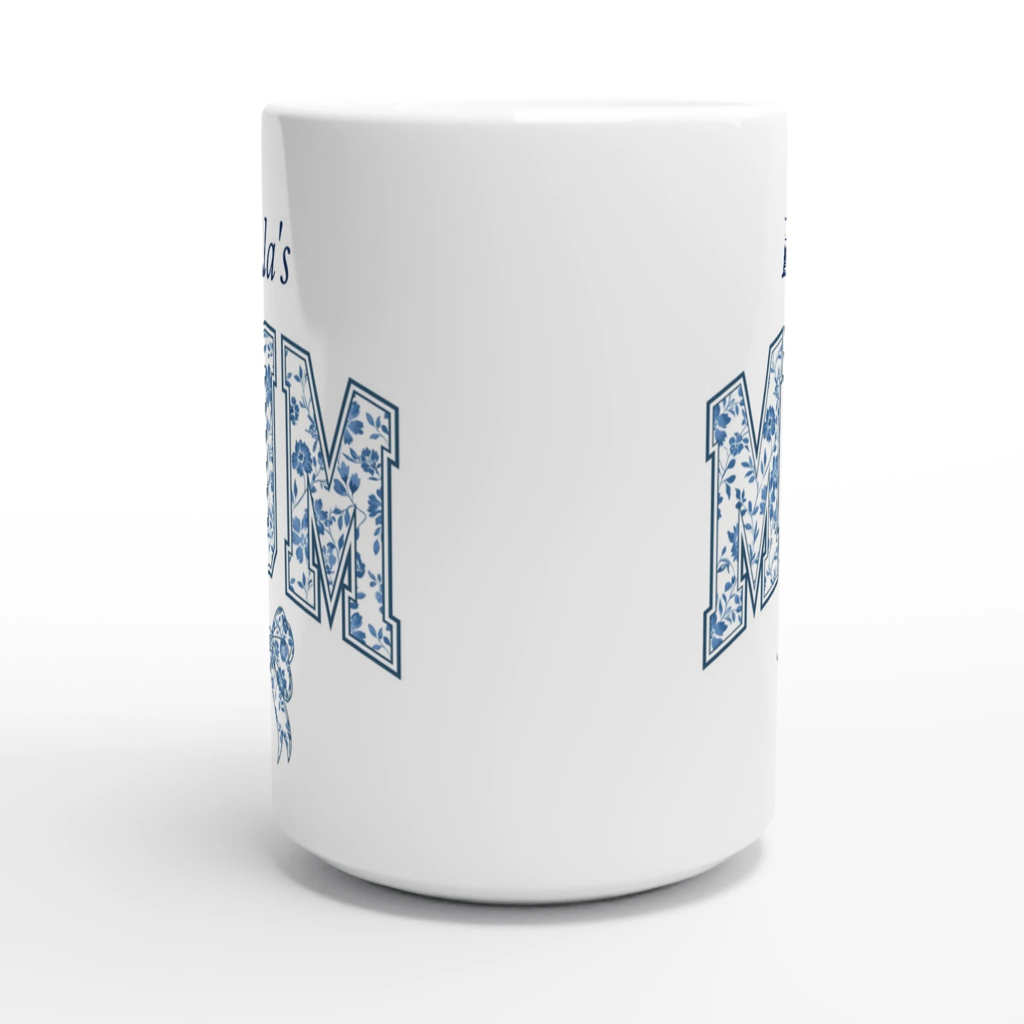 Personalise - Mum, Blue Floral - White 15oz Ceramic Mug Personalised 15oz Mug animal customise Globally Fulfilled Mum Name personalise