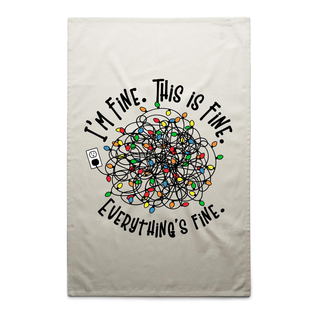 Tangled Christmas Lights, I'm Fine, This Is Fine, Everything's Fine - AS Colour Tea Towel Cream One Size Christmas Tea Towel Christmas Printed In Australia