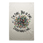 Tangled Christmas Lights, I'm Fine, This Is Fine, Everything's Fine - AS Colour Tea Towel Cream One Size Christmas Tea Towel Christmas Printed In Australia