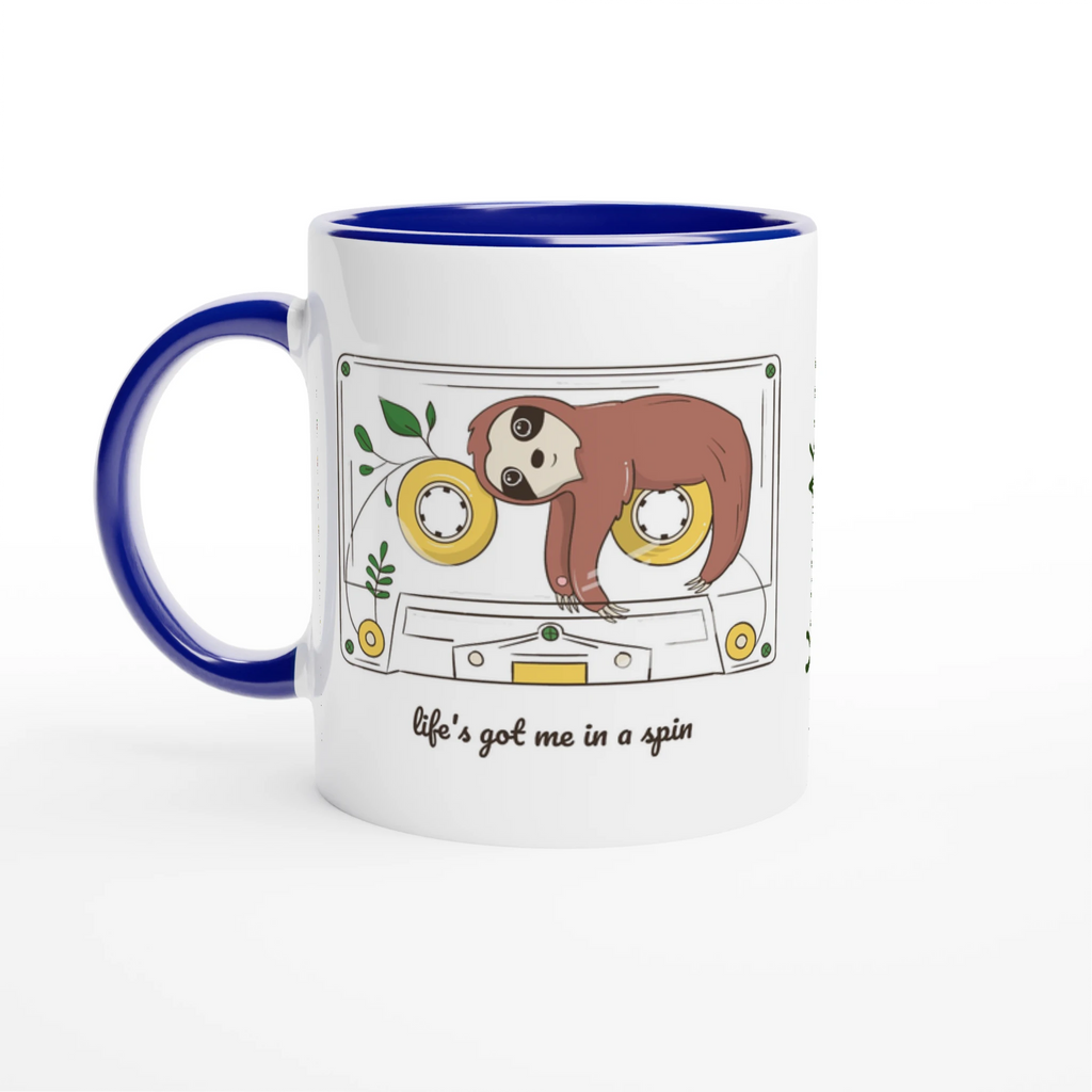 Personalised - Cassette, Life's Got Me In A Spin - White 11oz Ceramic Mug with Colour Inside Ceramic Blue Personalised 11oz Mug animal customise Globally Fulfilled Music personalise Retro