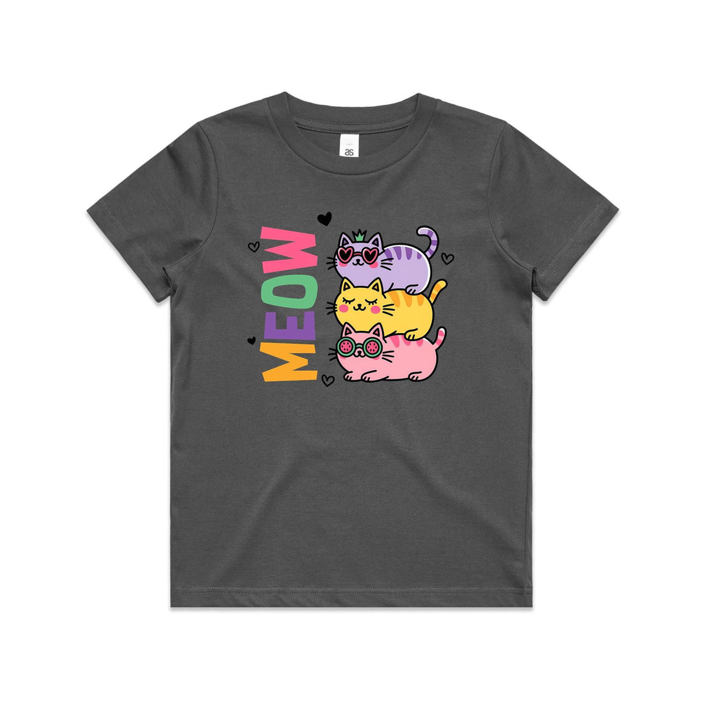 Meow, Colourful Cats Kid's AS Colour T-shirt Charcoal Kids Youth T-shirt animal Printed In Australia