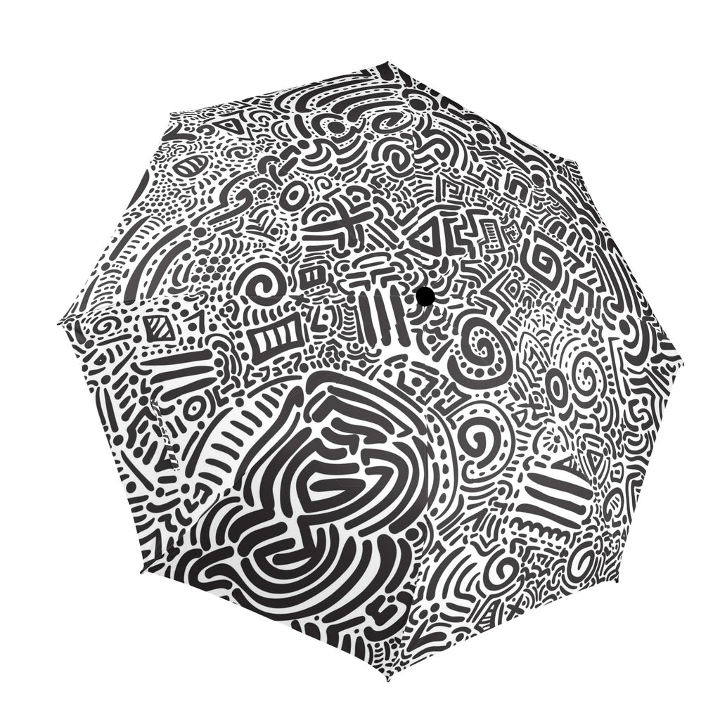 Black And White - Semi-Automatic Foldable Umbrella (Model U12) One Size Semi-Automatic Foldable Umbrella (U12)