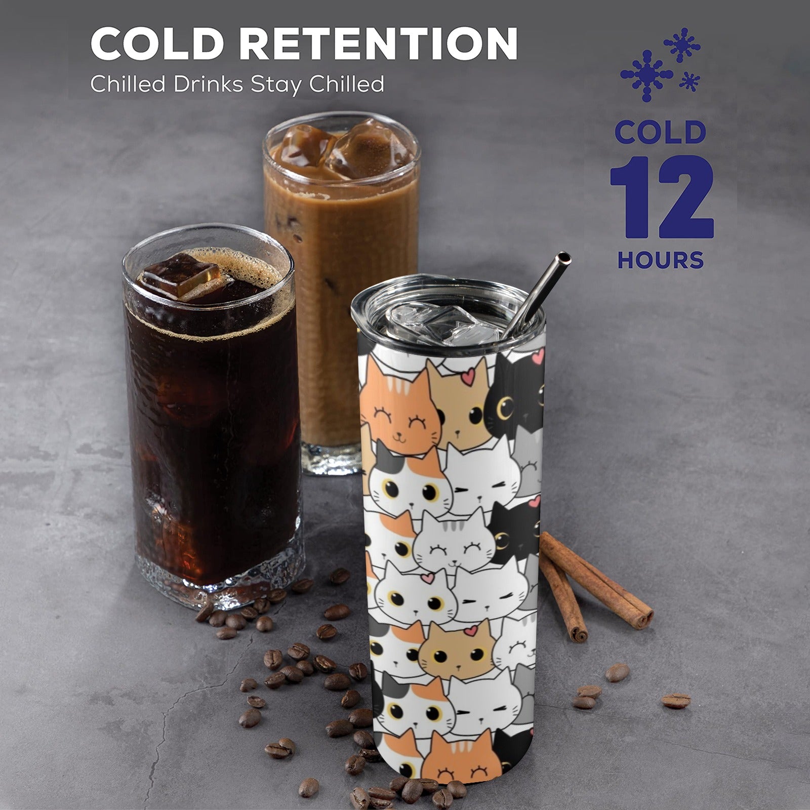 Cute Cartoon Cats - 20oz Tall Skinny Tumbler with Lid and Straw