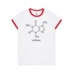 Caffeine Molecule - Women's Ringer Tee White Red Womens Ringer T-shirt Coffee Printed In Australia Science