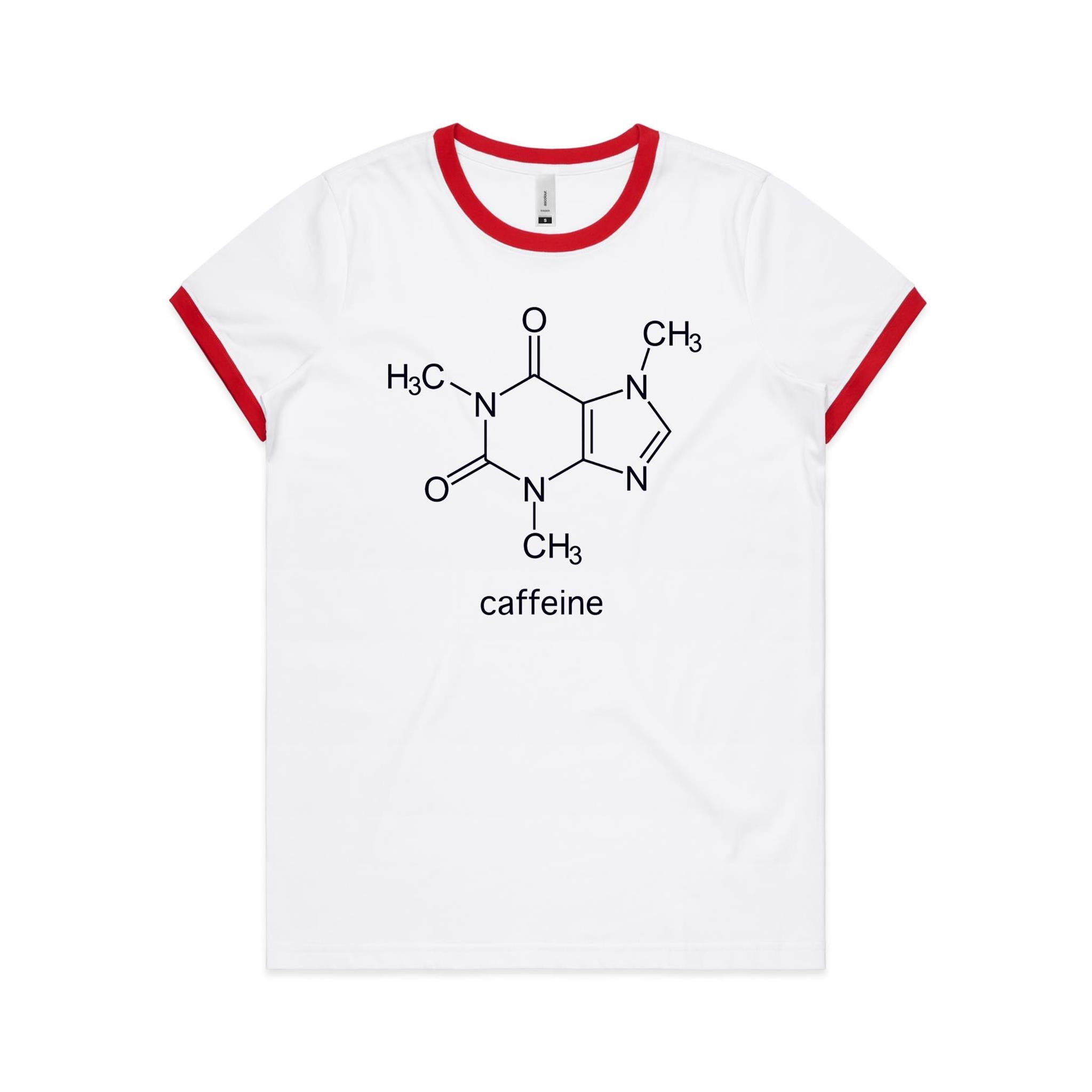 Caffeine Molecule - Women's Ringer Tee White Red Womens Ringer T-shirt Coffee Printed In Australia Science