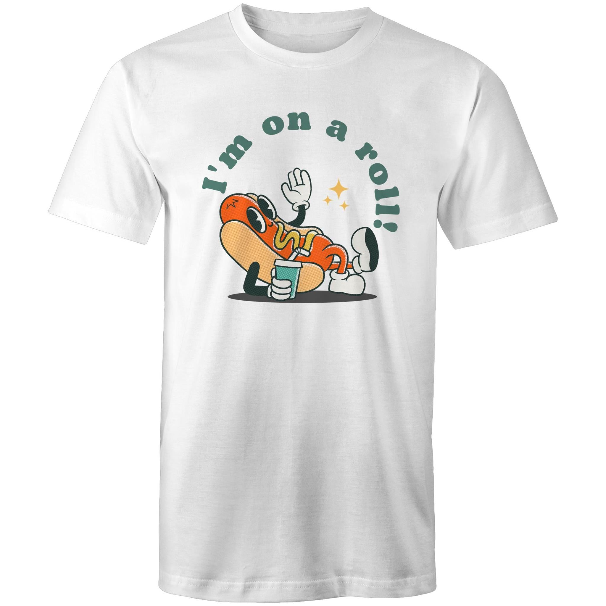 Hotdog, I'm On A Roll - Mens T-Shirt White Mens T-shirt Food Printed In Australia