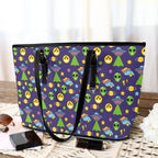 Groovy Alien And UFO PU Leather Tote Bag Large