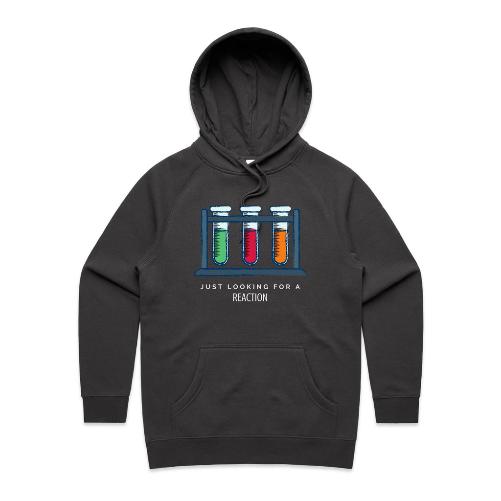 Test Tubes, Just Looking For A Reaction Women's AS Colour Hoodie Coal Womens Hoodie Printed In Australia Science