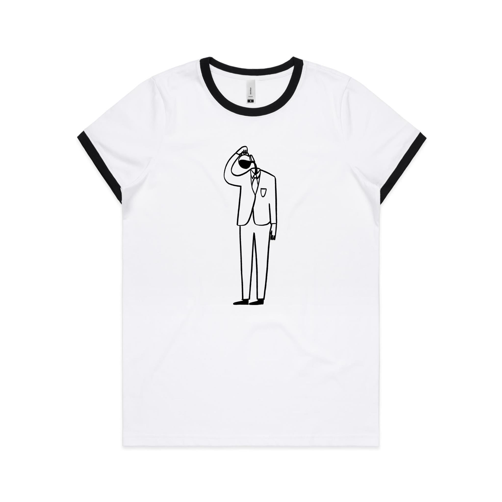 Coffee Brain - Women's Ringer Tee White Black Womens Ringer T-shirt Coffee Printed In Australia