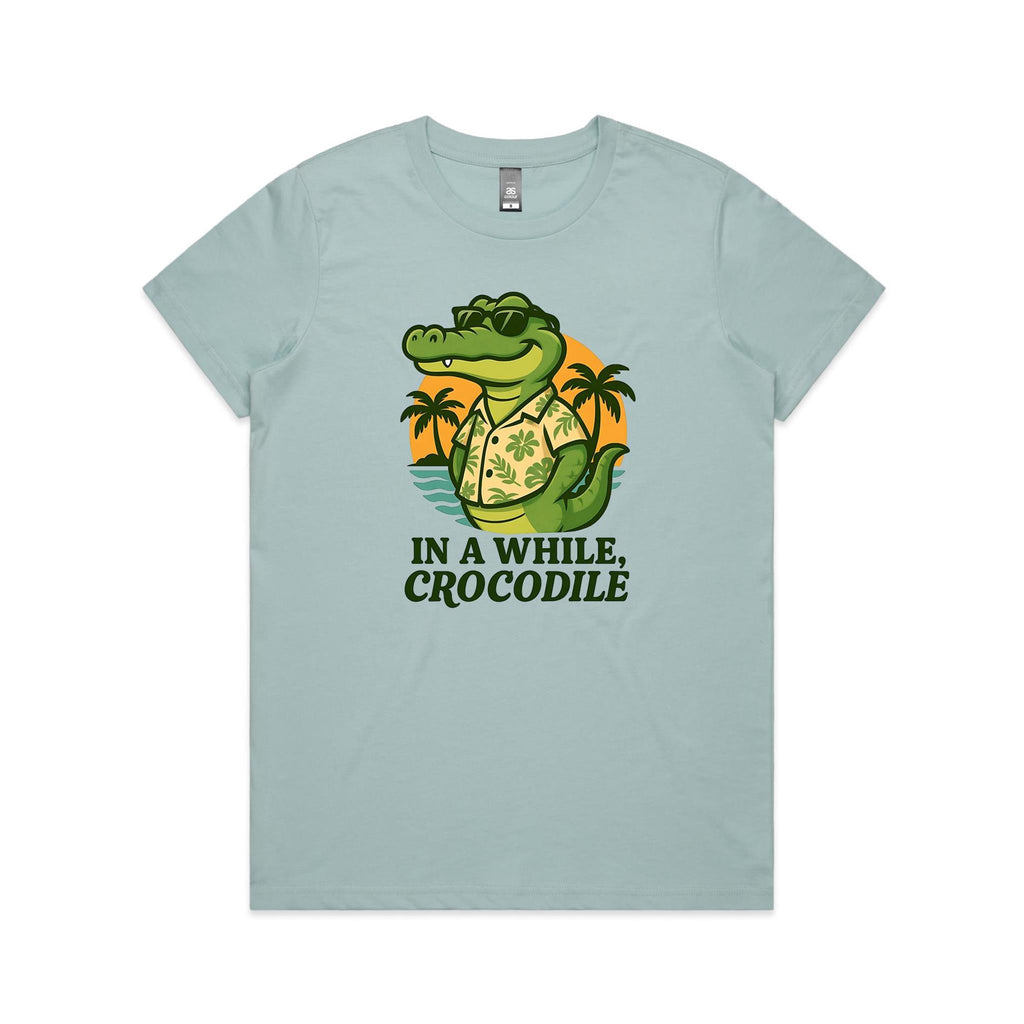 In A While, Crocodile Women's AS Colour T-shirt Pale Blue Womens T-shirt animal Printed In Australia