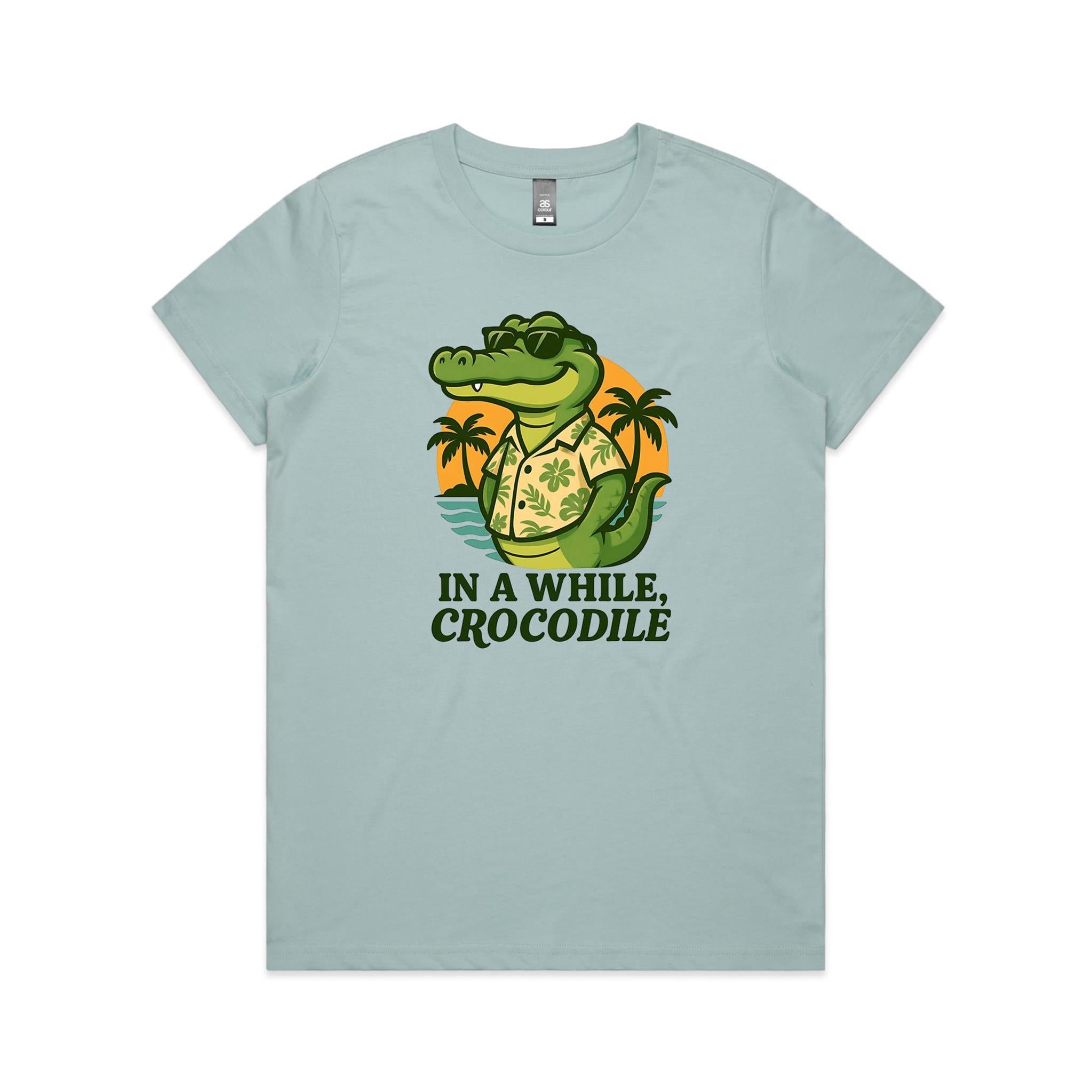 In A While, Crocodile Women's AS Colour T-shirt Pale Blue Womens T-shirt animal Printed In Australia