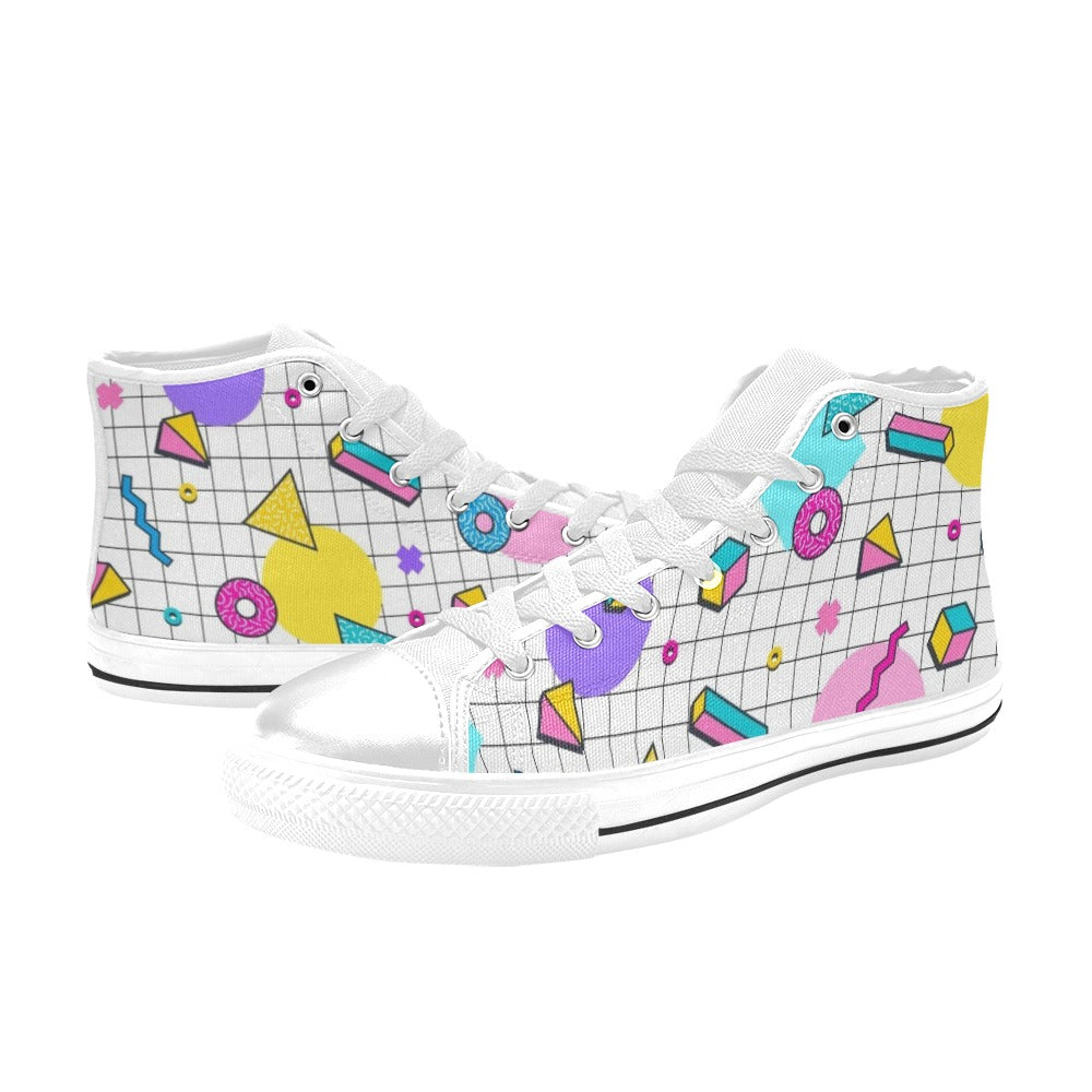 80's Grid Women's High Top Canvas Shoes Womens Classic High Top Shoes Printed Offshore Retro