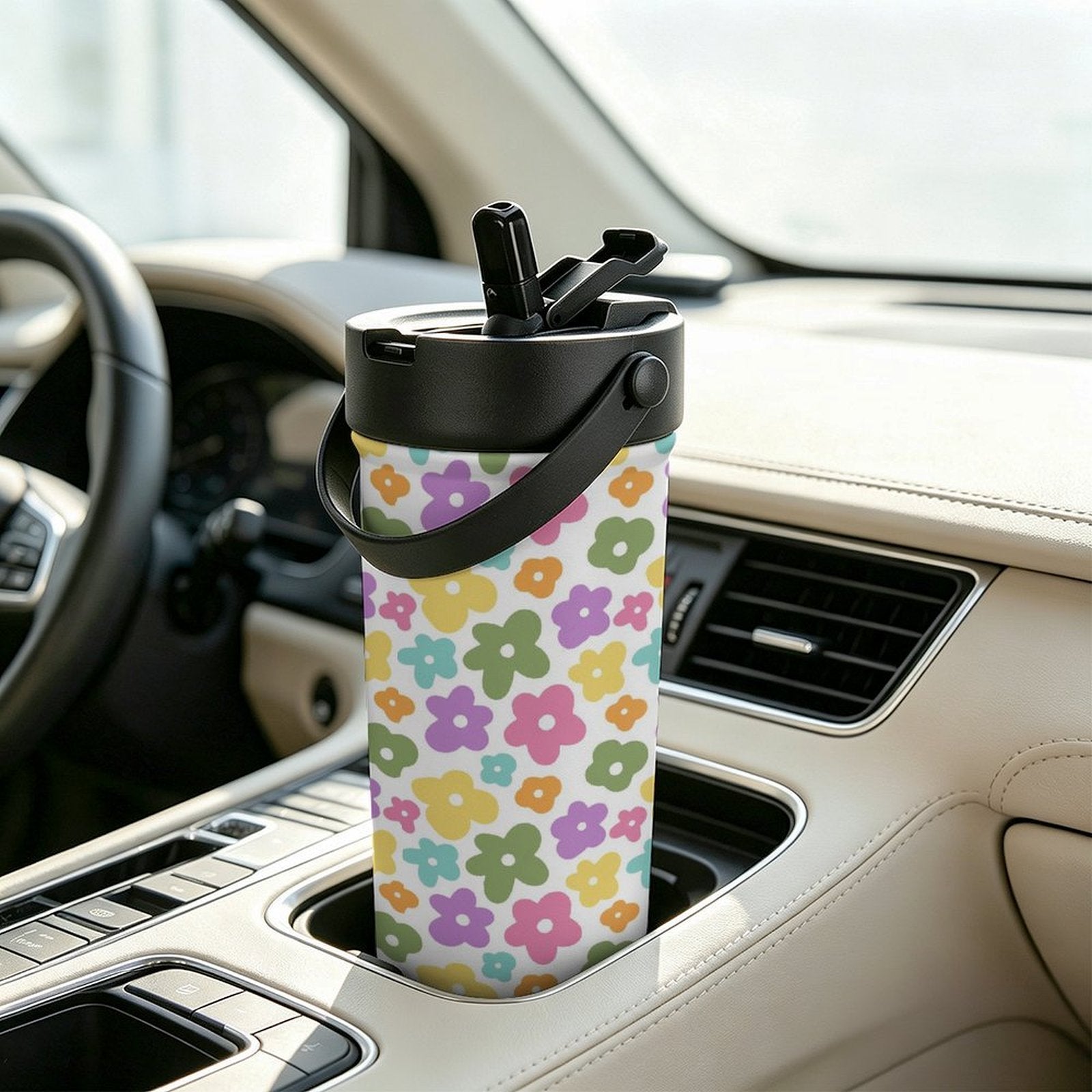 Pastel Flowers 20oz Tea Tumbler with Carry Handle