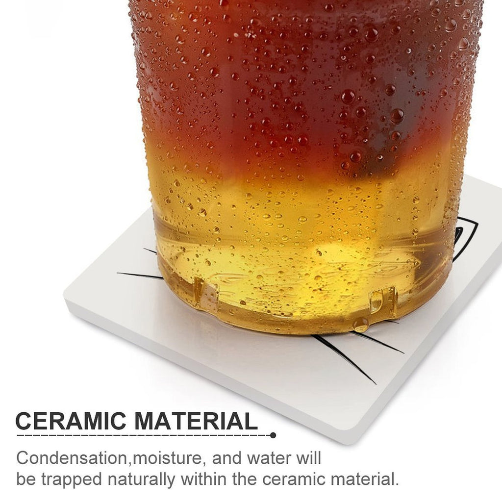 Cat With Gold Heart - Ceramic Coasters (Square) Ceramic Coasters animal Printed Offshore