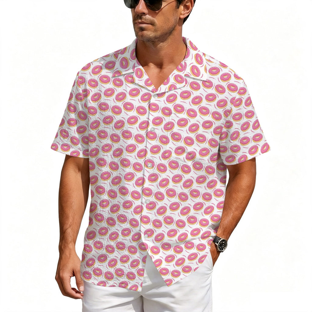Pink Donuts Men's Crinkle Hawaiian Shirt