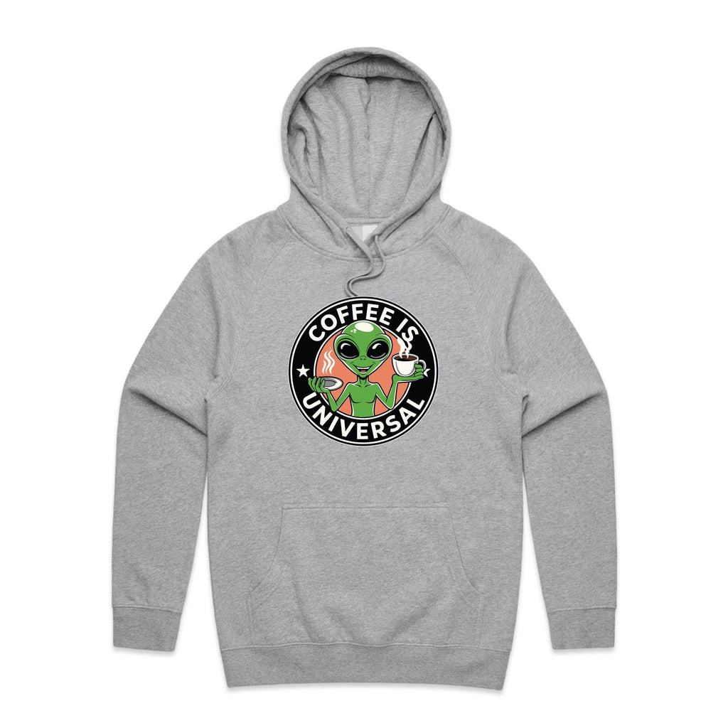 Coffee Is Universal, Alien - Mens Hoodie Grey Marle Mens Hoodie Coffee Printed In Australia Sci Fi