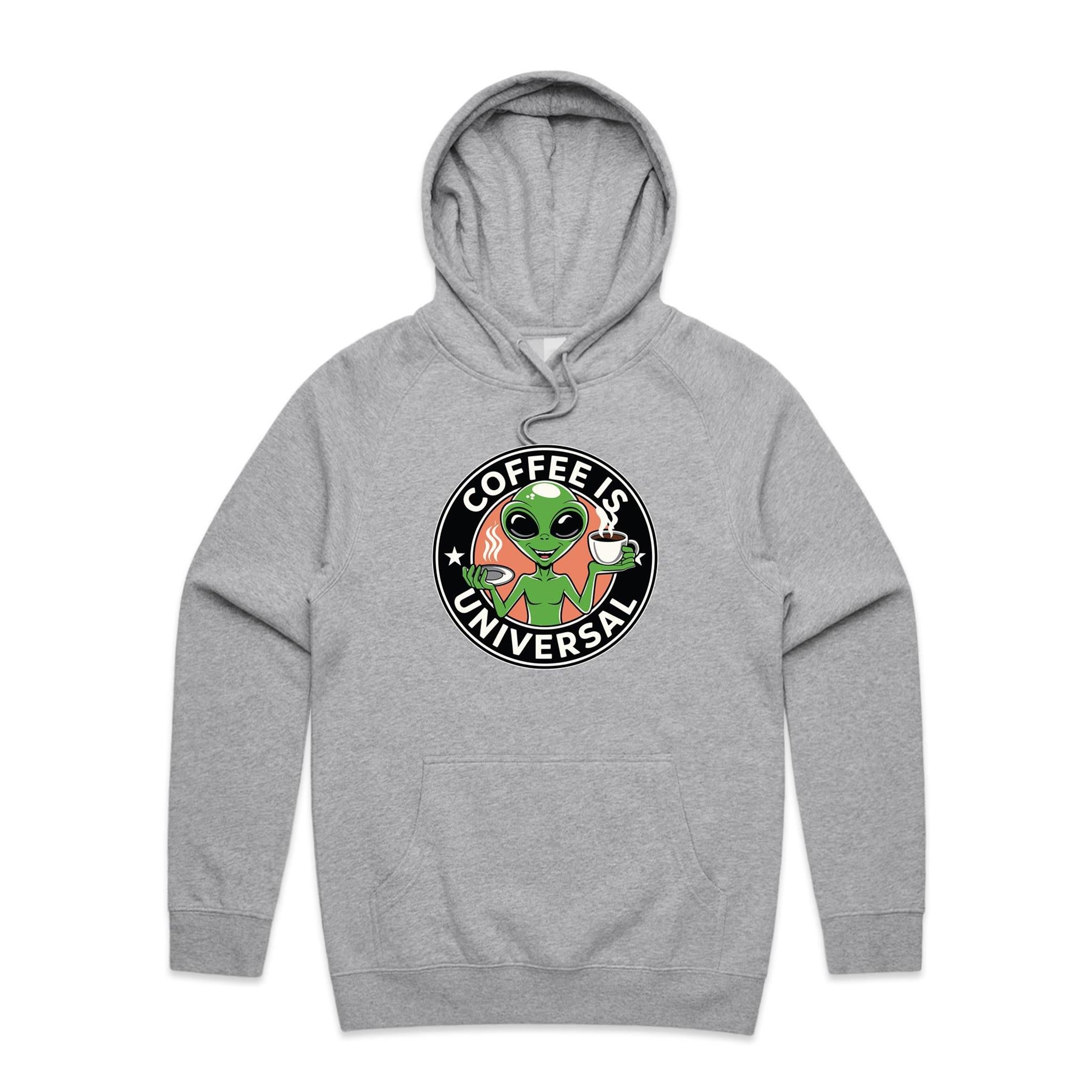 Coffee Is Universal, Alien - Mens Hoodie Grey Marle Mens Hoodie Coffee Printed In Australia Sci Fi
