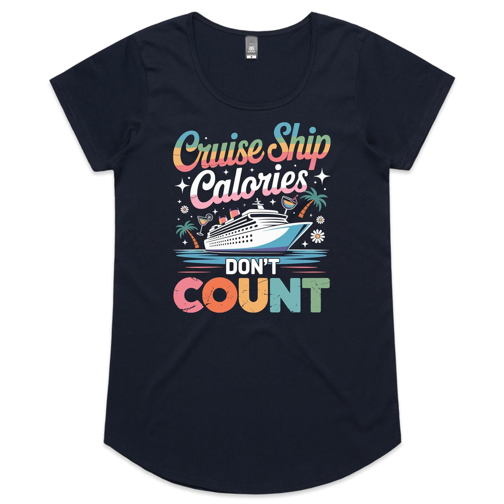 Cruise Ship Calories Don't Count Womens Cruise Scoop Neck T-shirt Navy Womens Cruise Scoop Neck T-shirt Cruise Printed In Australia