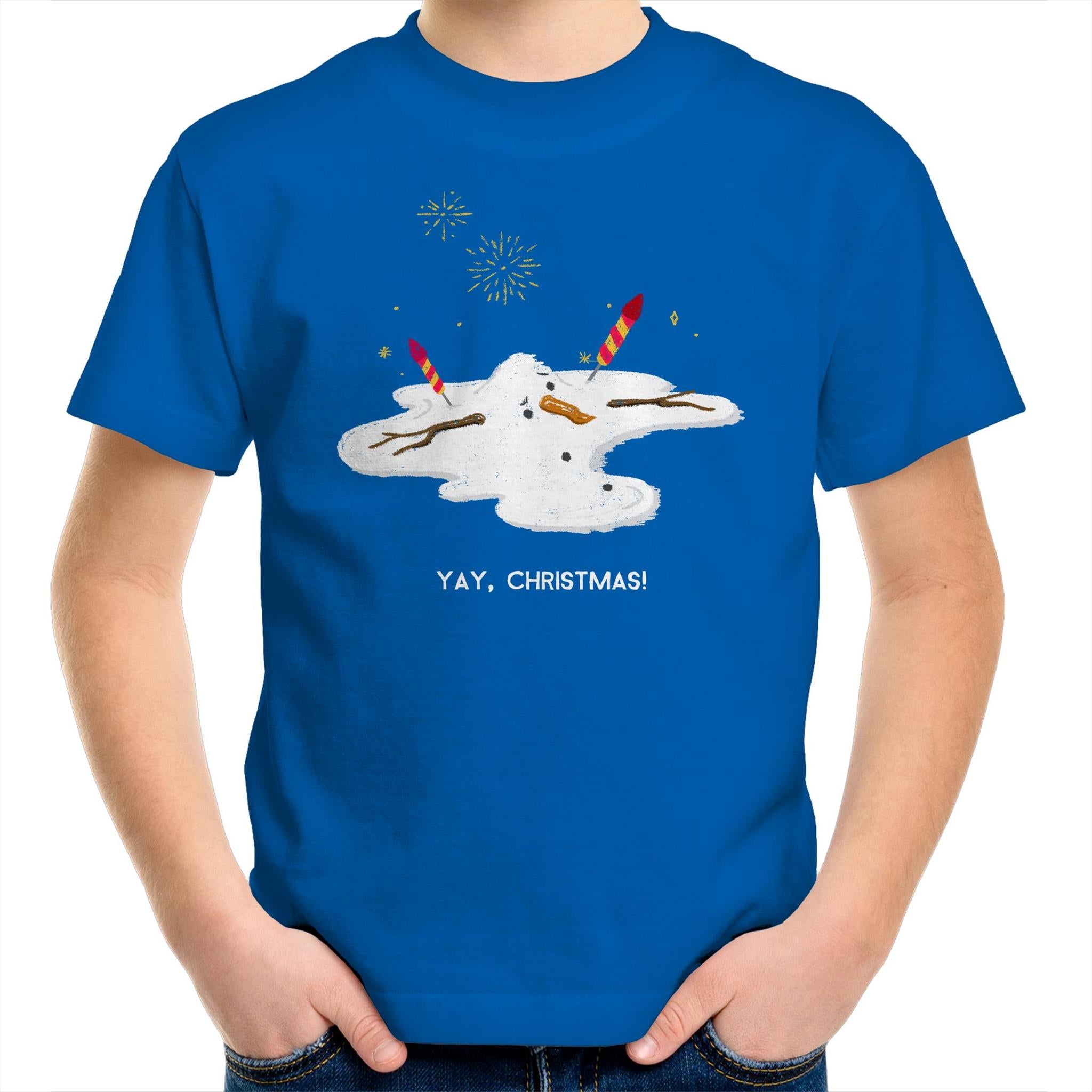 Melting Snowman, Yay Christmas - Kids Youth T-Shirt Bright Royal Kids Christmas T-shirt Christmas Printed In Australia