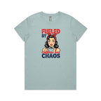 Fueled By Caffeine And Chaos, Retro Woman Women's AS Colour T-shirt Pale Blue Womens T-shirt Coffee Printed In Australia