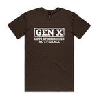 Gen X, Lots Of Memories, No Evidence Men's AS Colour T-shirt Dark Chocolate Mens T-shirt Printed In Australia