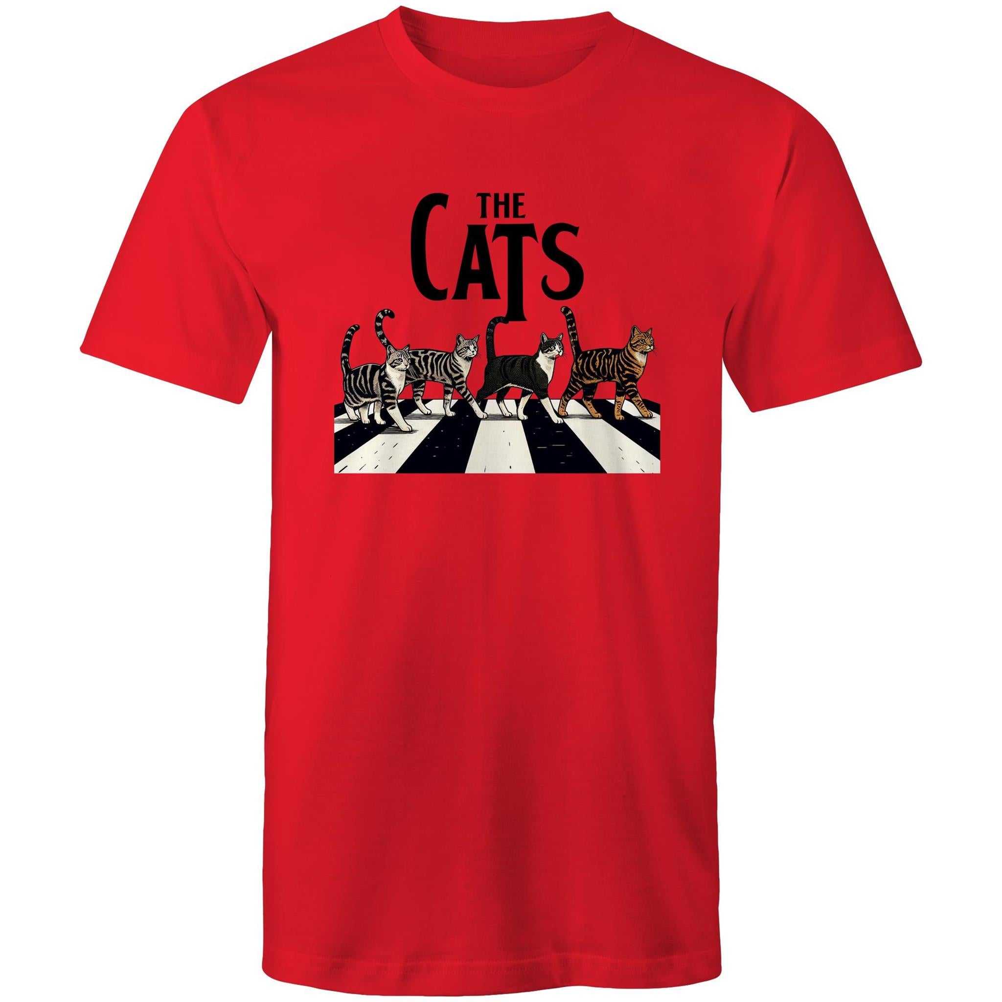 The Cats, Fab Four Crossing Road - Mens T-Shirt Red Mens T-shirt animal Music Printed In Australia