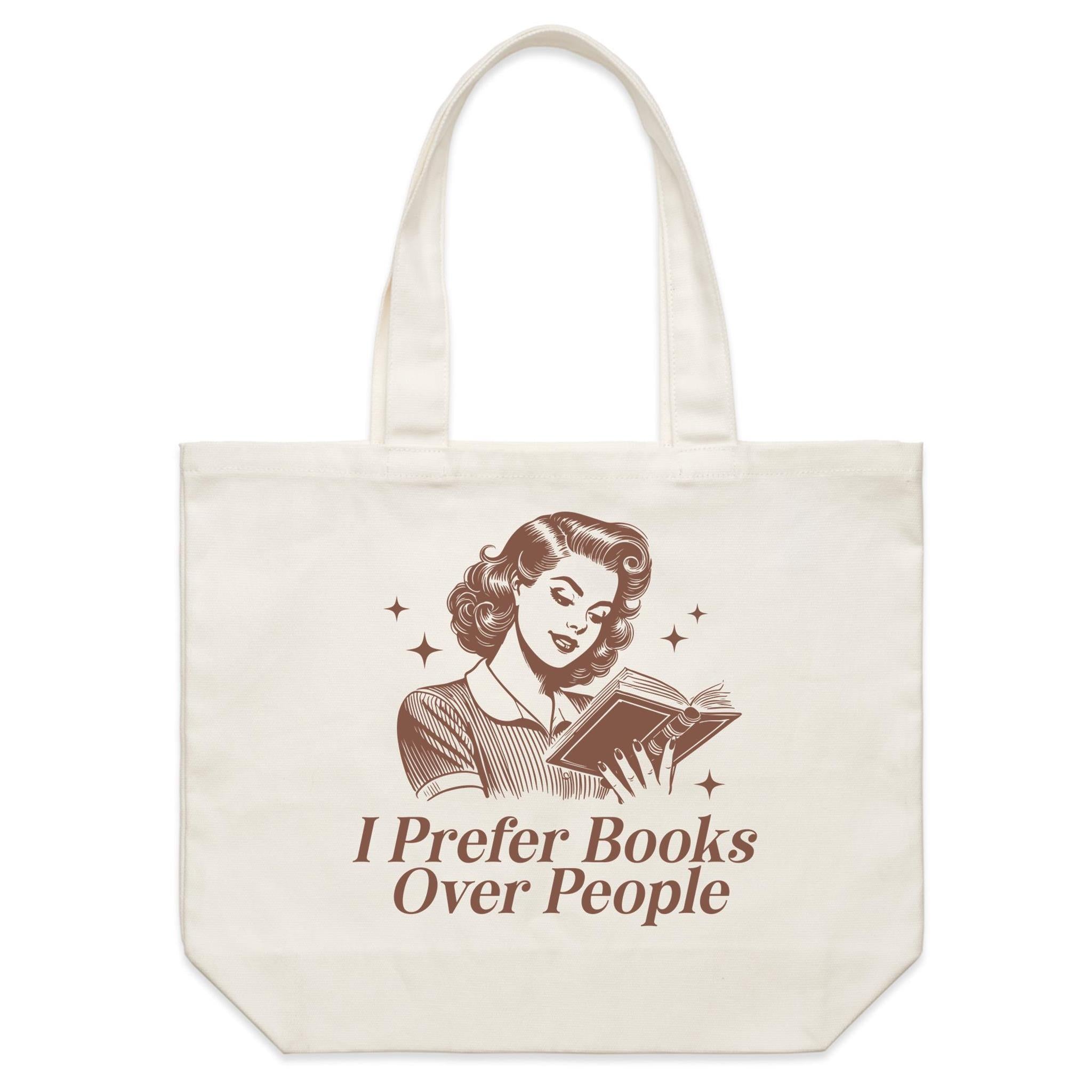 I Prefer Books Over People - Shoulder Canvas Tote Bag Default Title Large Tote Bag Printed In Australia Reading