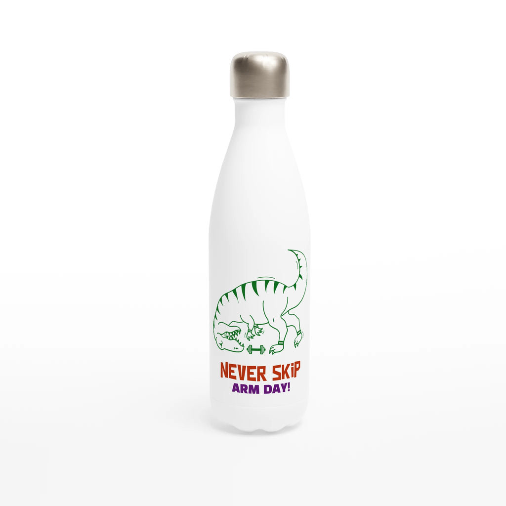 Never Skip Arm Day - White 17oz Stainless Steel Water Bottle Default Title White Water Bottle Fitness Globally Fulfilled