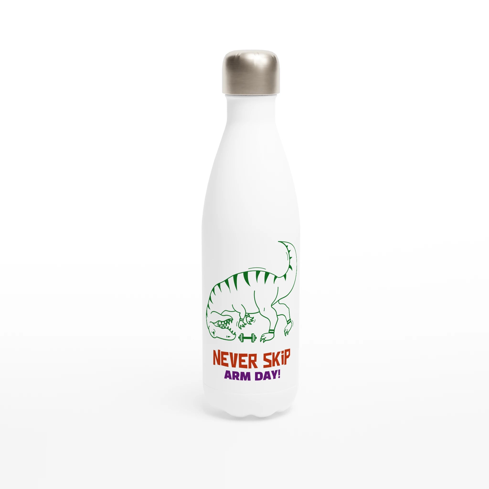 Never Skip Arm Day - White 17oz Stainless Steel Water Bottle Default Title White Water Bottle Fitness Globally Fulfilled