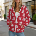 Red Retro Foliage Women's Full-Zip Hoodie