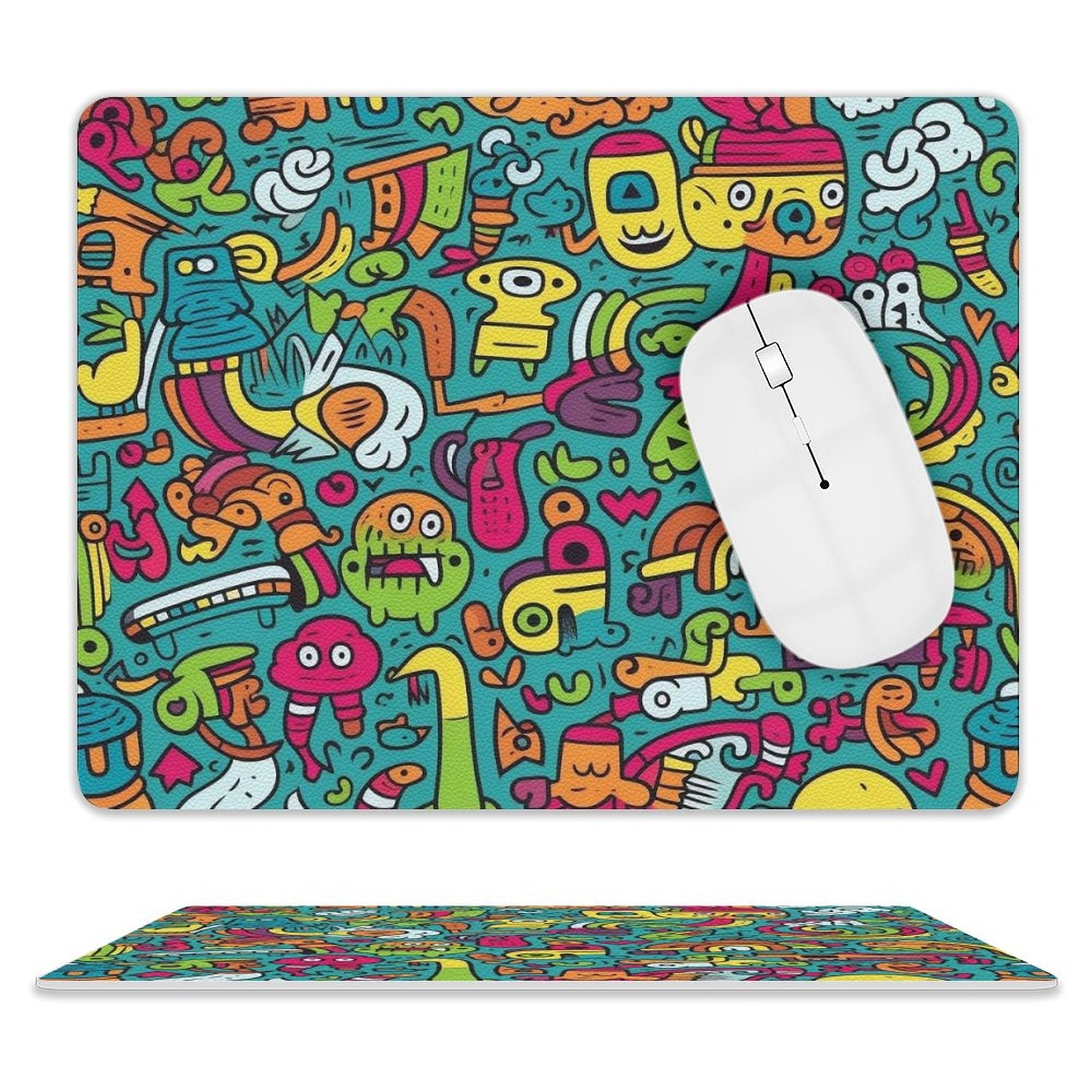 Crazy Creatures - Leather Mouse Pad white One size Leather Mouse Pad Printed Offshore Sci Fi