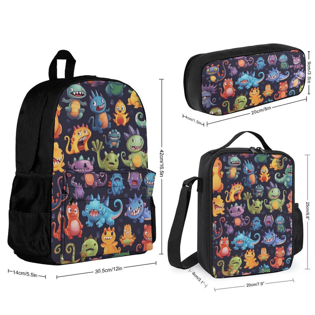 Cartoon Monsters - Three Piece Backpack Set