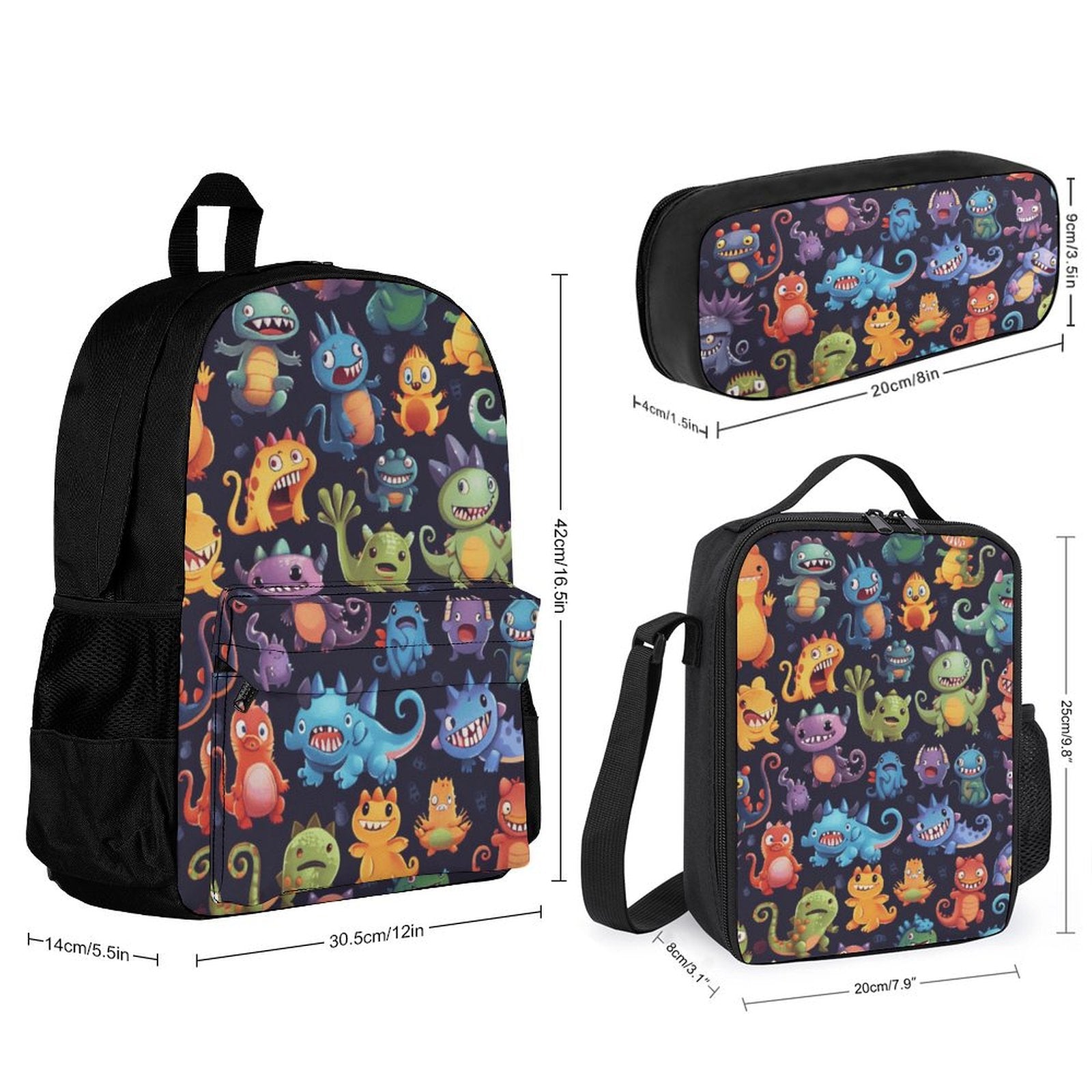 Cartoon Monsters - Three Piece Backpack Set