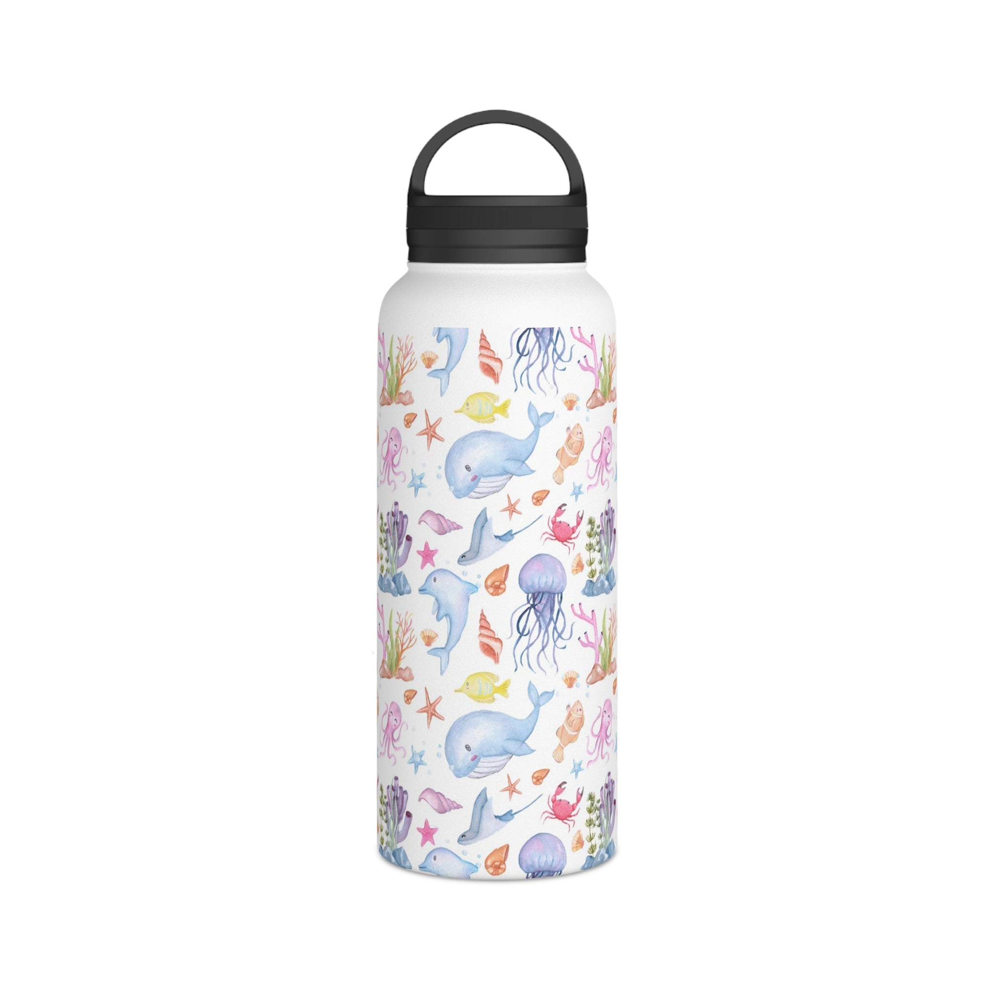 Under The Sea, Ocean Animals - Stainless Steel Water Bottle, Handle Lid Stainless Steel Water Bottle With Handle Lid Globally Fulfilled Ocean