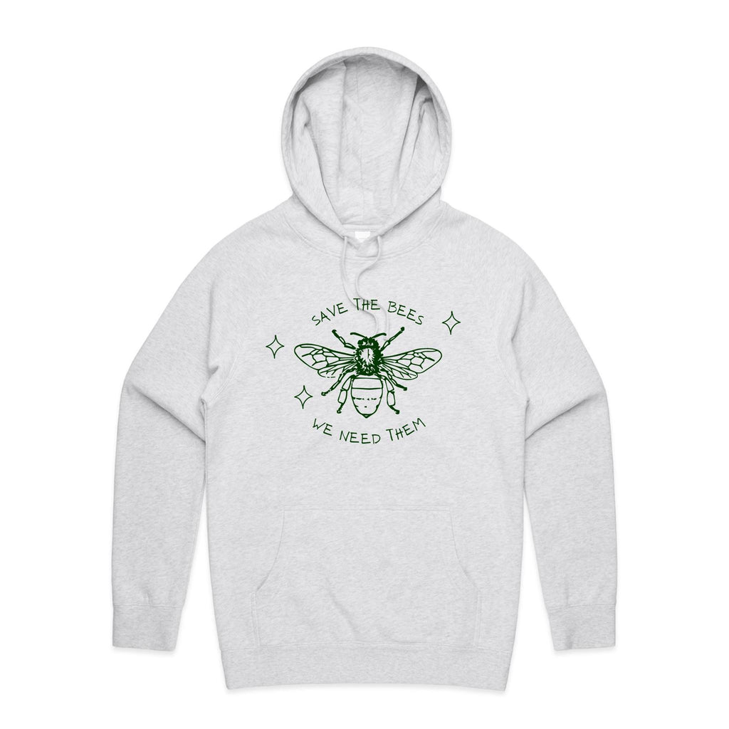 Save The Bees - Mens Hoodie White Marle Mens Hoodie Environment Printed In Australia