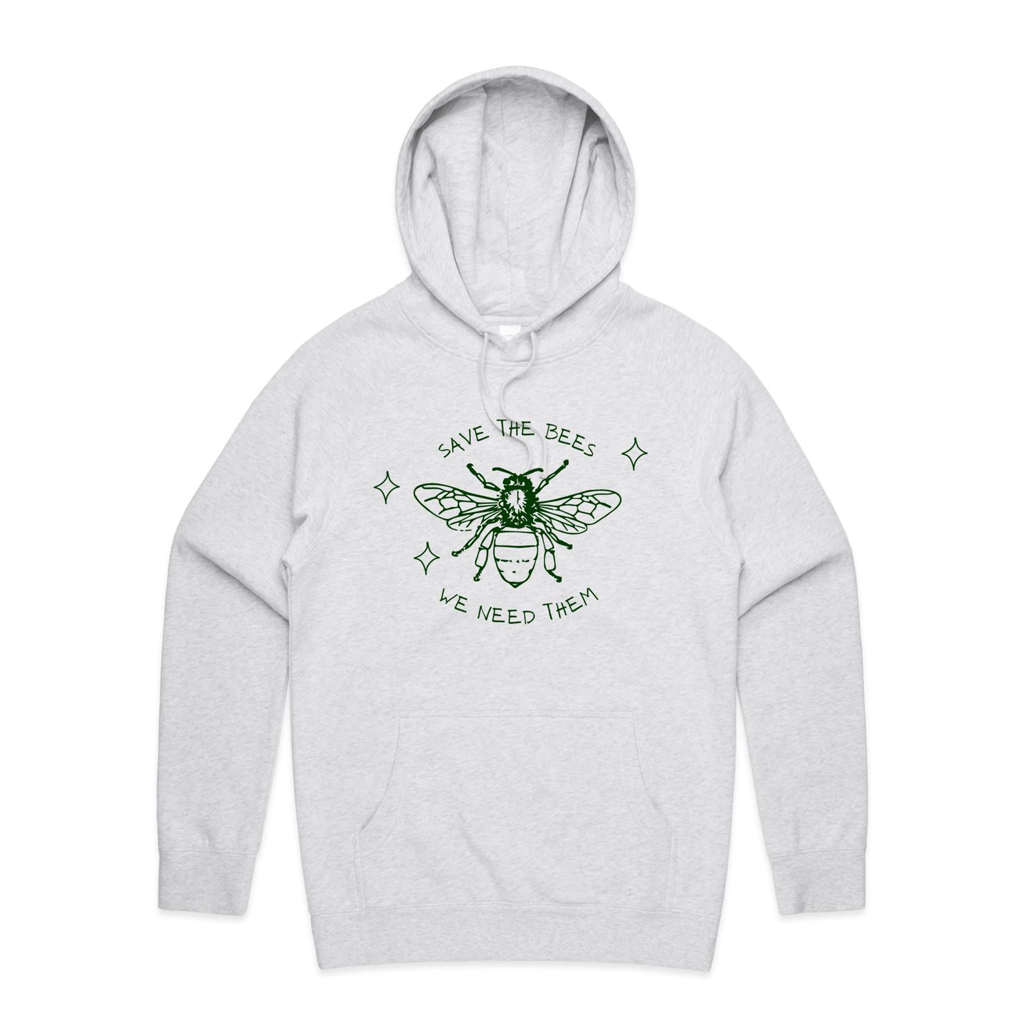 Save The Bees - Mens Hoodie White Marle Mens Hoodie Environment Printed In Australia