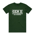 Gen X, Lots Of Memories, No Evidence Men's AS Colour T-shirt Forest Green Mens T-shirt Printed In Australia