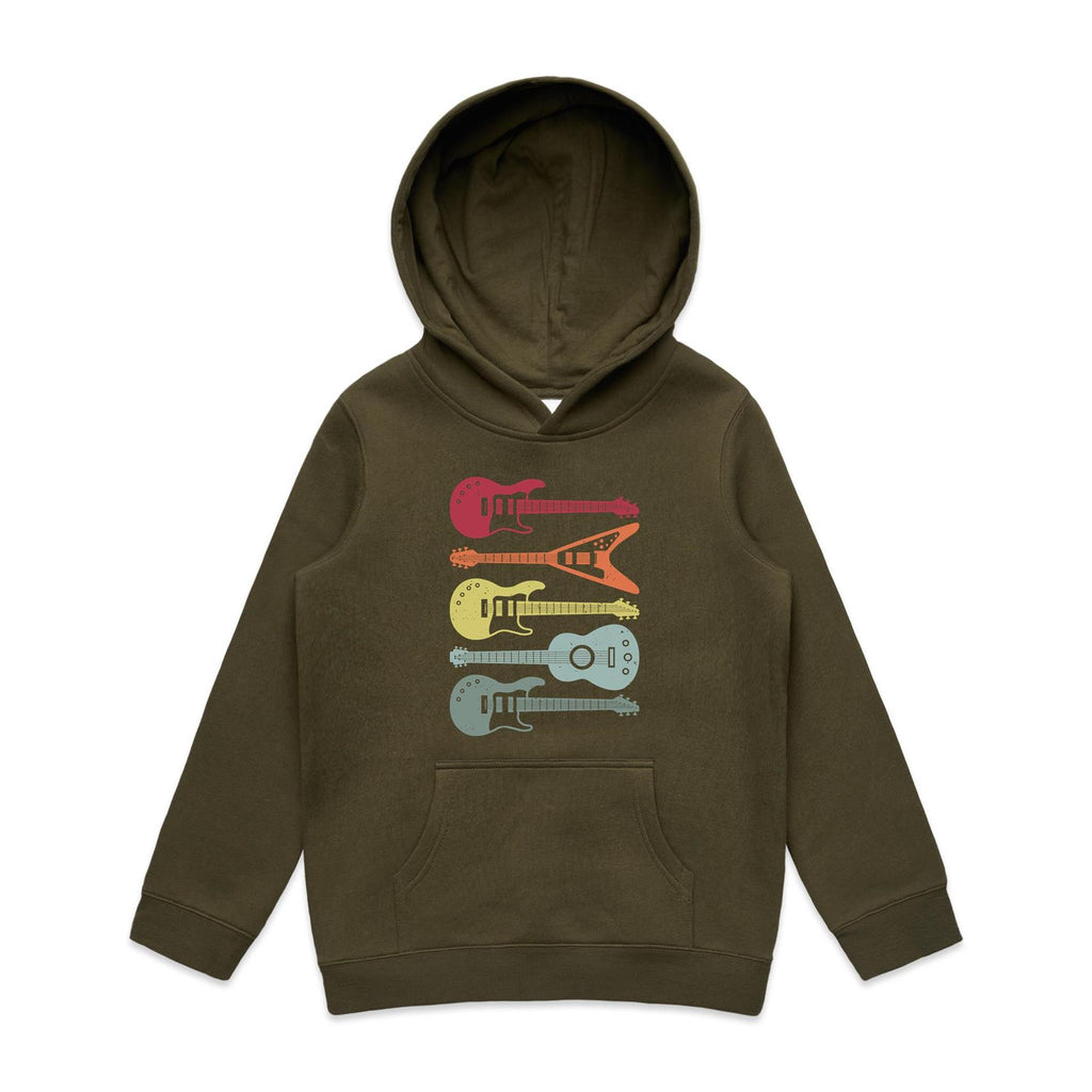 Retro Guitar - Kids Hoodie Army Kids Hoodie Printed In Australia