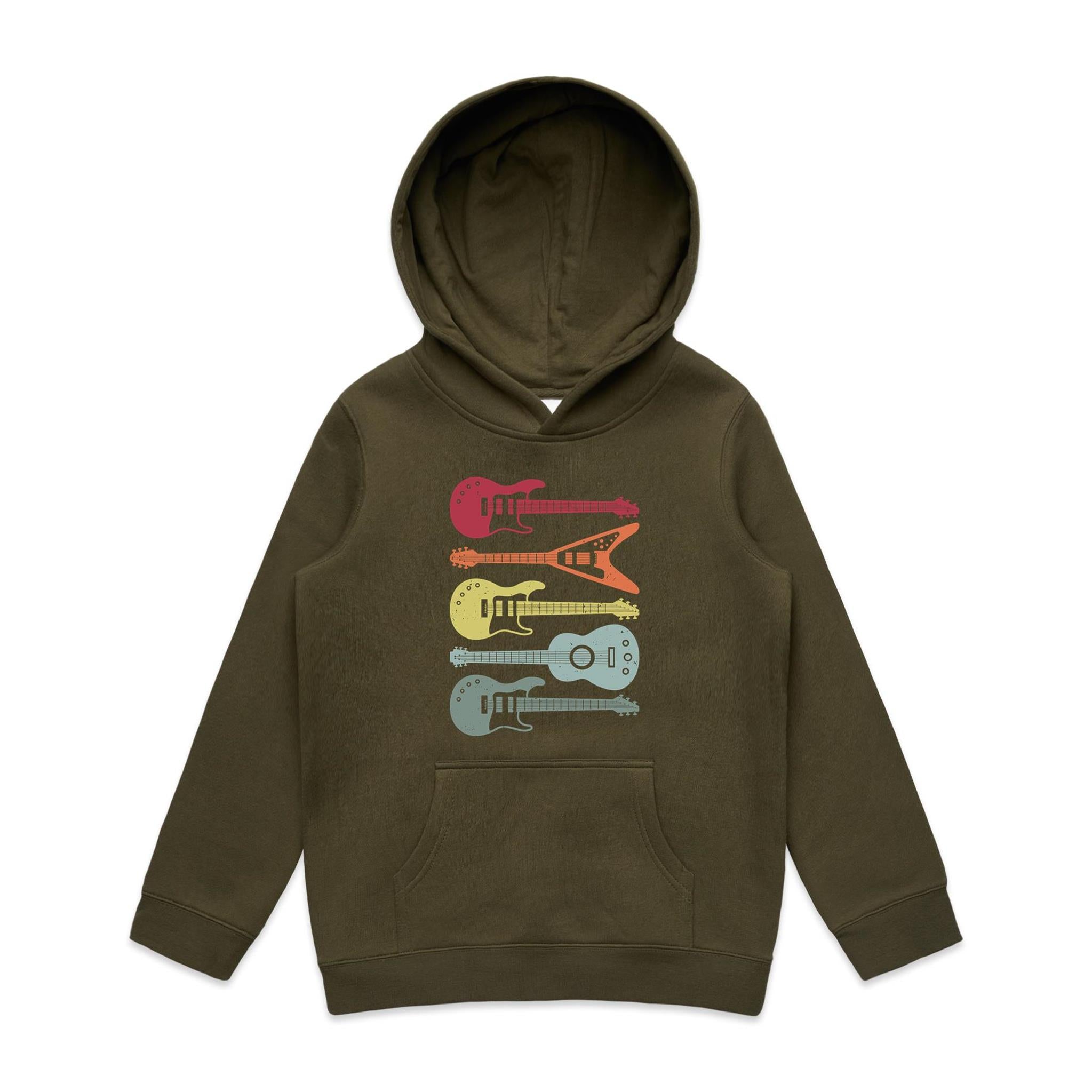 Retro Guitar - Kids Hoodie Army Kids Hoodie Printed In Australia