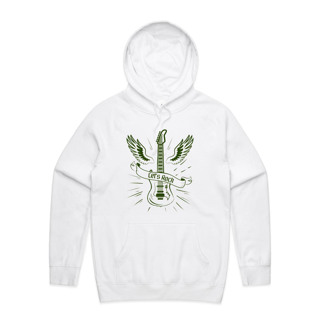 Guitar, Let's Rock - Mens Hoodie White Mens Hoodie Music Printed In Australia