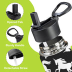 Black And White Unicorn - 12oz Kids Water Bottle with Straw Lid
