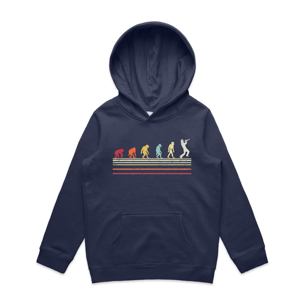 Trumpet Player Evolution - Kids Hoodie Midnight Blue Kids Hoodie Music Printed In Australia