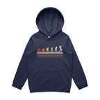 Trumpet Player Evolution - Kids Hoodie Midnight Blue Kids Hoodie Music Printed In Australia