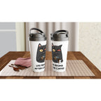 Cat, Life Begins After Coffee - White 15oz Stainless Steel Travel Mug Travel Mug animal Coffee Globally Fulfilled