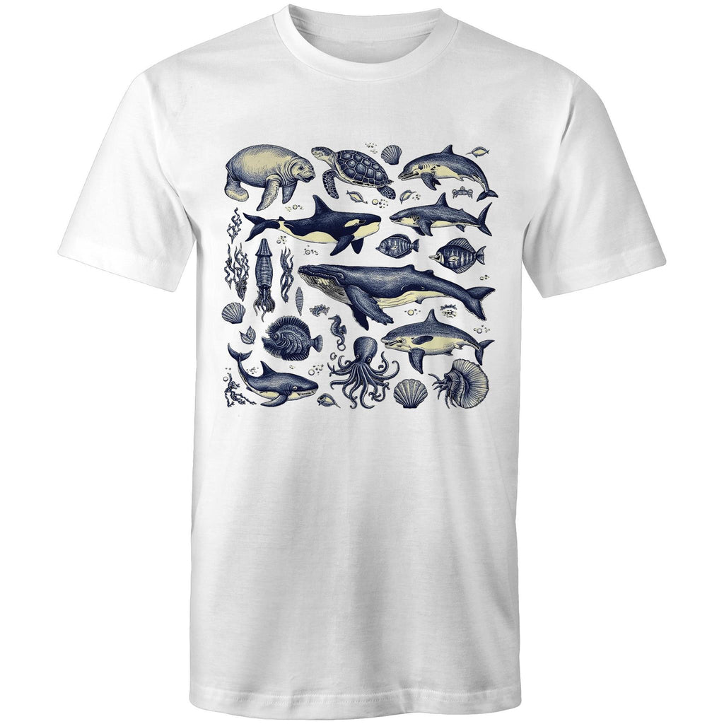 Sea Creatures - Mens T-Shirt White Mens T-shirt animal Printed In Australia