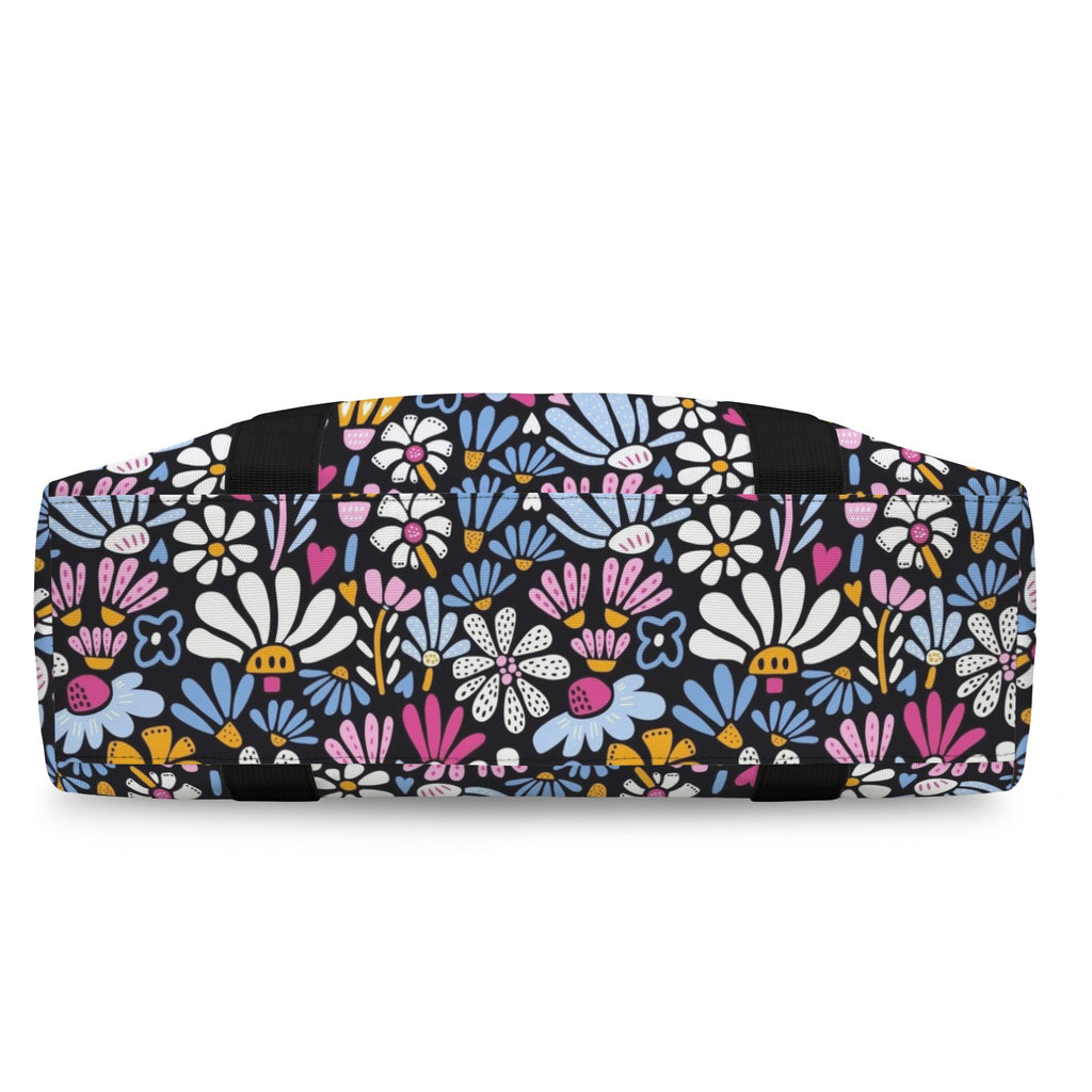 Graphic Flowers On Black Duffle Bag-Simple (Model 1715) Duffle Bag-Simple (1715)