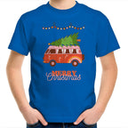 Merry Christmas Hippy Van - Kids Youth T-Shirt Bright Royal Kids Christmas T-shirt Christmas Printed In Australia