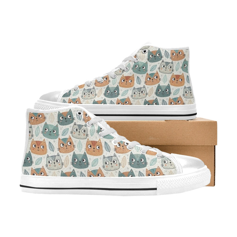 Cute Cat Faces Women's High Top Canvas Shoes Womens Classic High Top Shoes animal Printed Offshore