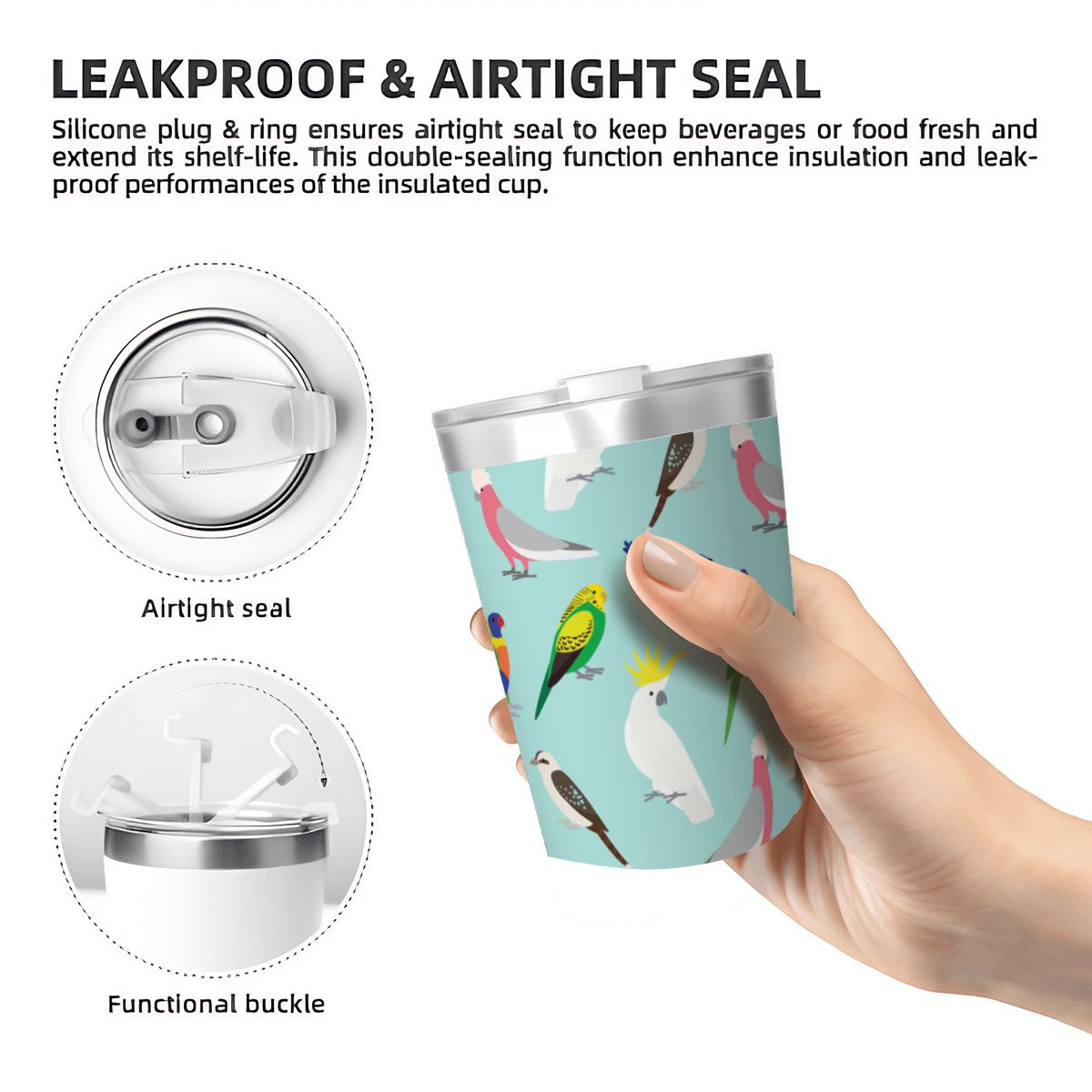 Australian Birds Small Stainless Steel Travel Mug Cup 12oz/350ml