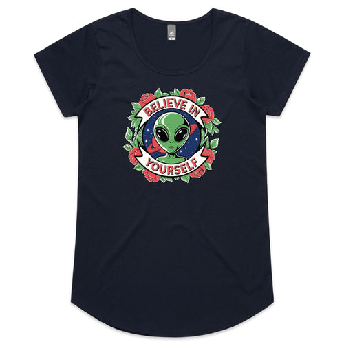 Believe In Yourself, Alien - Womens Scoop Neck T-Shirt Navy Womens Scoop Neck T-shirt Motivation Positivity Printed In Australia Sci Fi